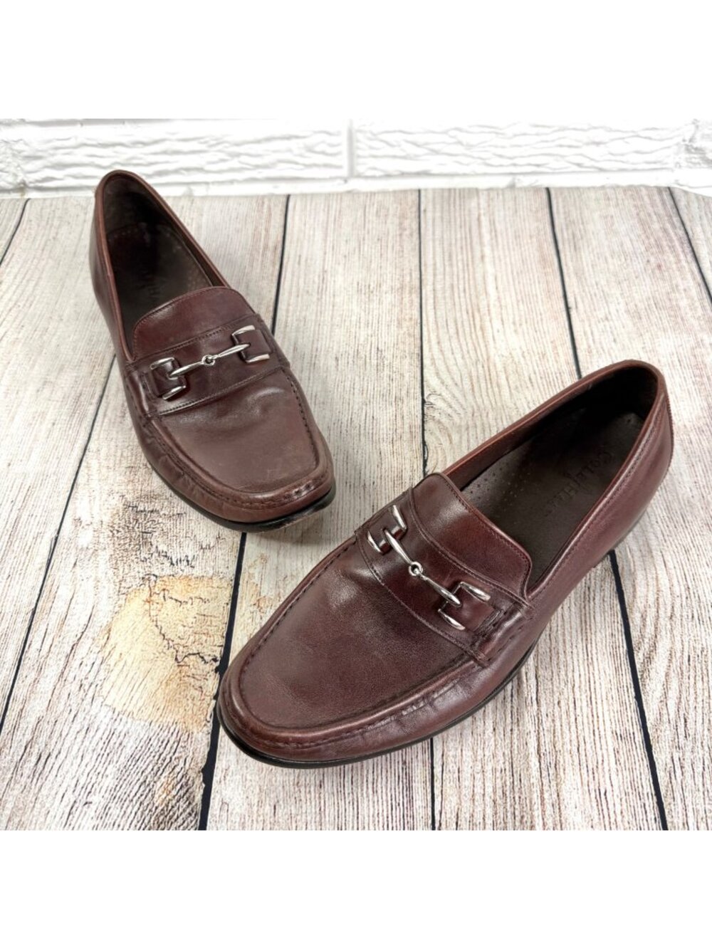 Cole Haan Mens Brown Leather Horsebit Loafers Summer Tone Metal Hardware Sz 12M